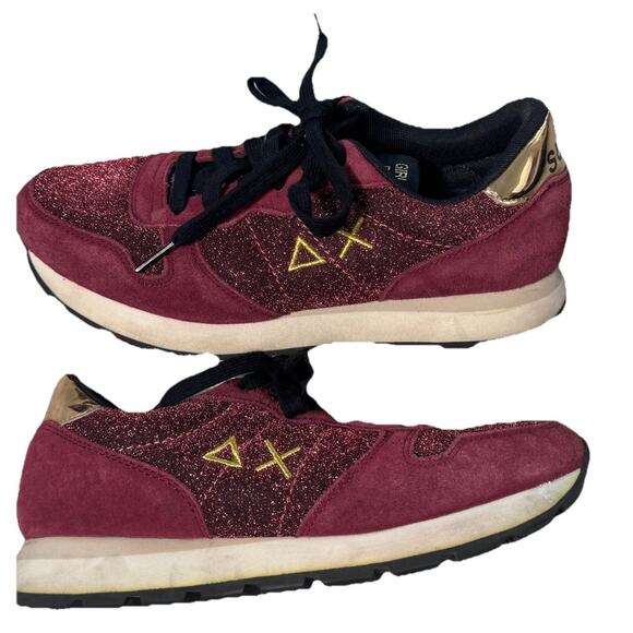 SUN68 ITALY ALLY GLITTER DONNA SNEAKERS BORDEAUX WOMENS US 8 - Picture 4 of 9